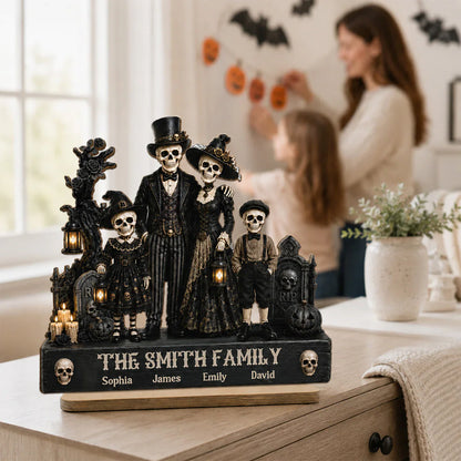 Standing Gothic Skeleton Family 2-Layer Wooden Plaque, Personalized Keepsake, Creative Gift for Family