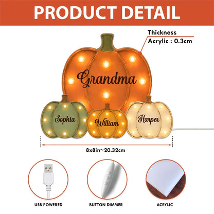 Personalized Grandma Acrylic Light Box with Little Pumpkins, Heartwarming Creative Gift for Family