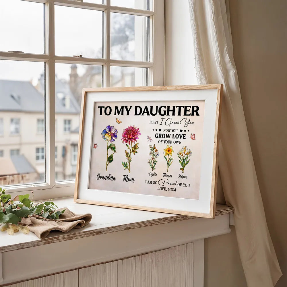 To My Daughter Poster with Floral Illustration and Loving Message, Personalized Wall Decor, Unique Gift for Daughter