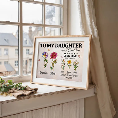To My Daughter Poster with Floral Illustration and Loving Message, Personalized Wall Decor, Unique Gift for Daughter