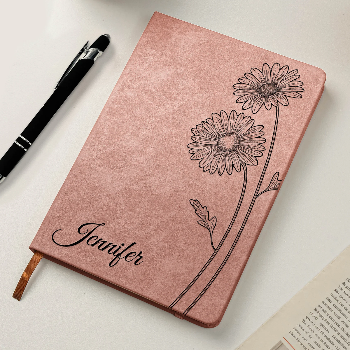 Personalized Leather Journal with Birth Flower Design – Custom Name Notebook Keepsake, Thoughtful Unique Gift for Her