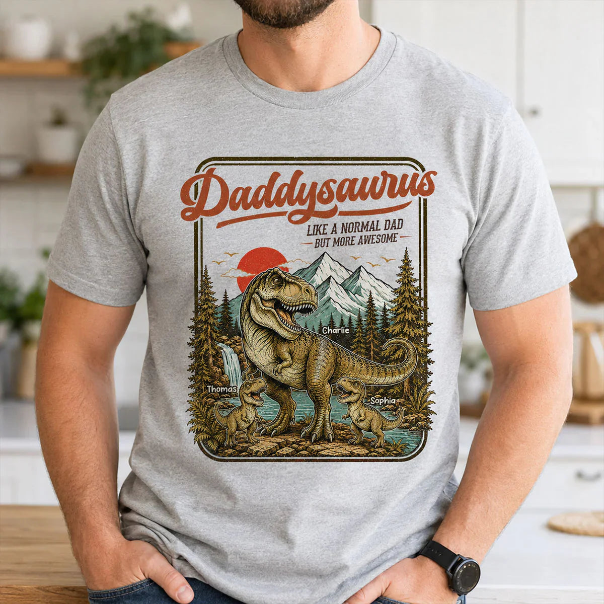 Personalized Daddysaurus Classic Tee, Retro Dinosaur Dad Art, Unique Gift for Dad or Husband