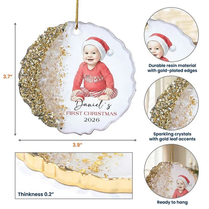 Personalized Resin Ornament, Seated Baby Watercolor Portrait, First Christmas Keepsake, Unique Gift for New Parents