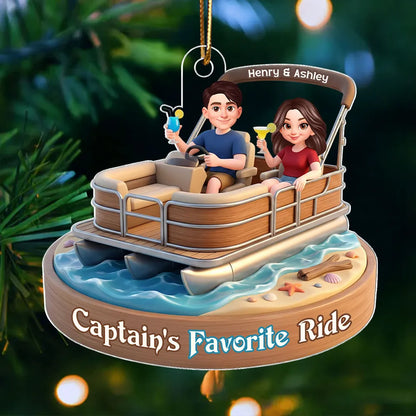 Acrylic Car Hanger Personalized Captain's Favorite Ride with Smiling Boat Couple, Cute Car Mirror Decor Gift for Couples