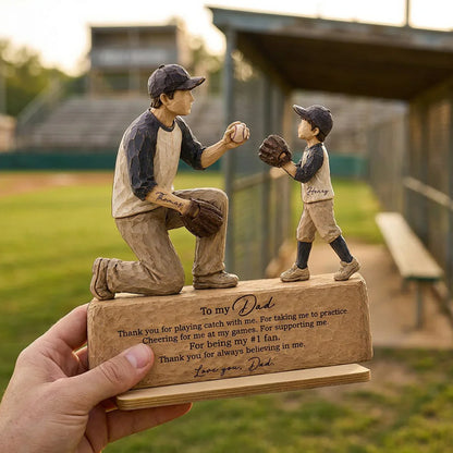Personalized 2-Layer Wooden Plaque, Sunlit Baseball Dad & Child Catch Scene, Unique Gift for Dad