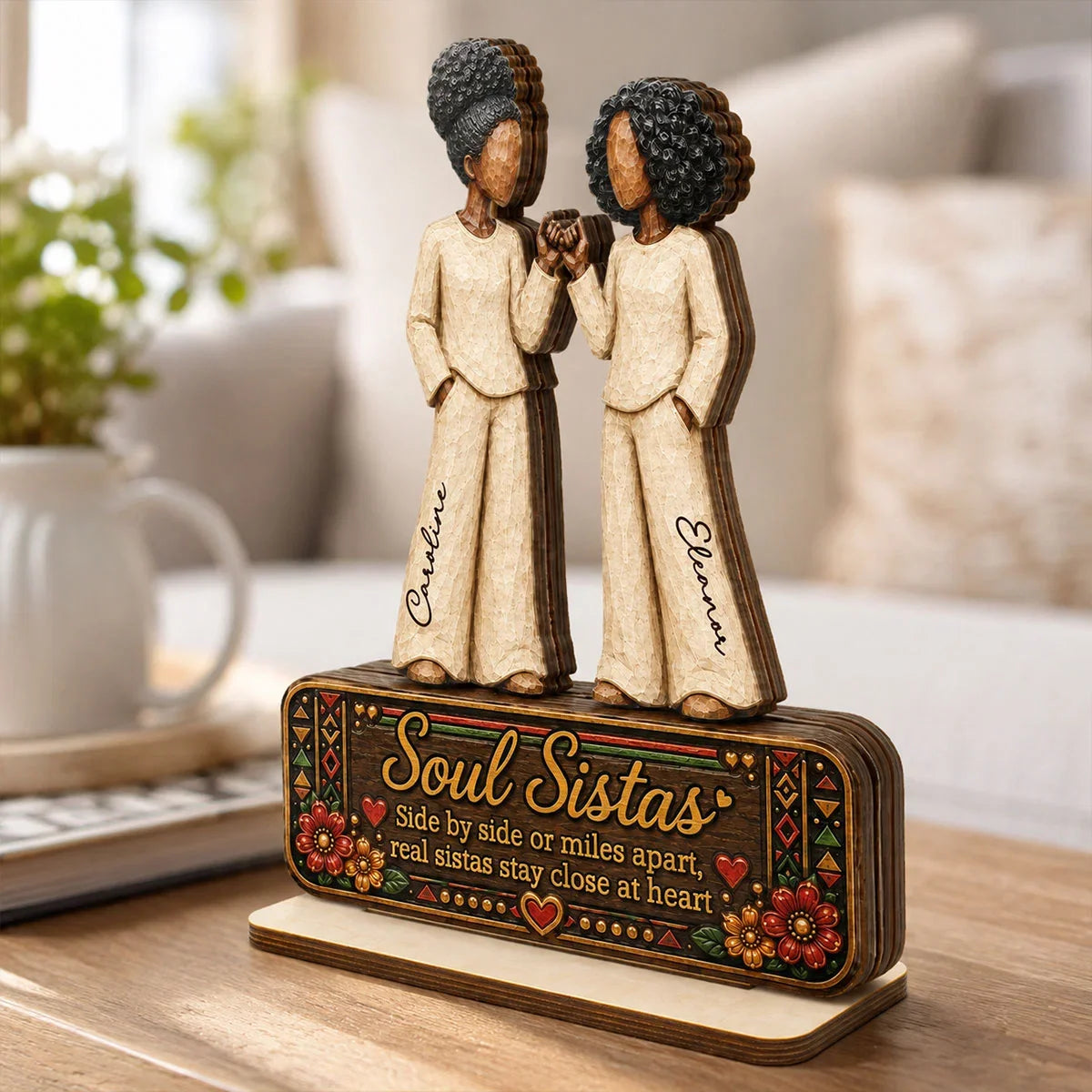 Personalized Wooden Plaque, Soul Sistas Pinky Promise in Warm Folk Style, Unique Gift for Best Friend