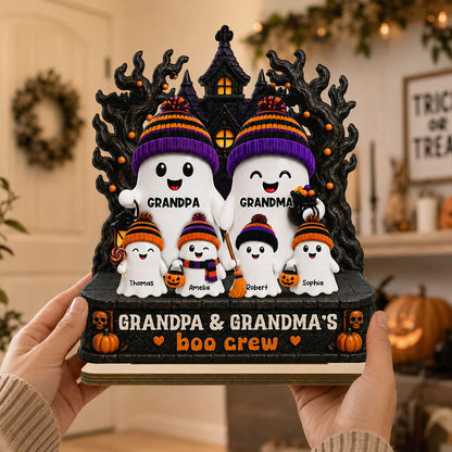 2-Layer Wooden Plaque, Grandpa & Grandma's Boo Crew Haunted House, Creative Gift for Grandparents