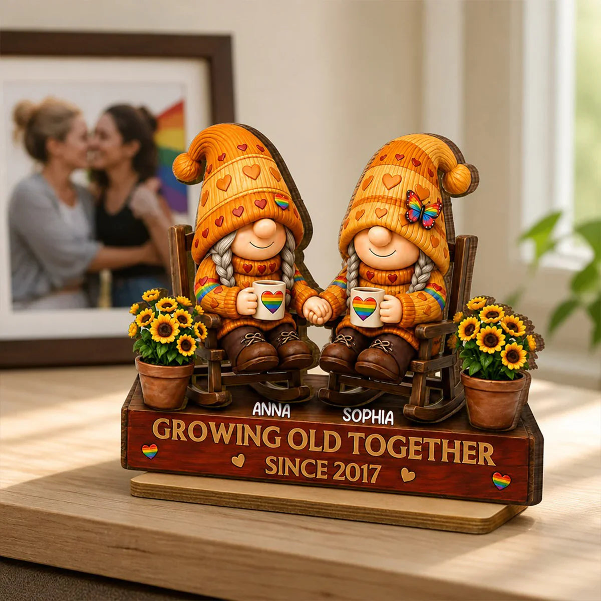 LGBT Wooden Plaque, Growing Old Together Couple Design, Personalized Unique Creative Gift for Home