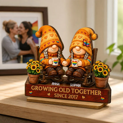 LGBT Wooden Plaque, Growing Old Together Couple Design, Personalized Unique Creative Gift for Home