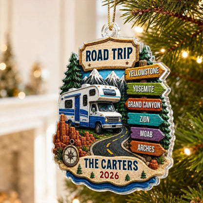 Personalized Acrylic Ornament, Scenic RV Road Trip Keepsake, Creative Christmas Gift for Travelers and Family