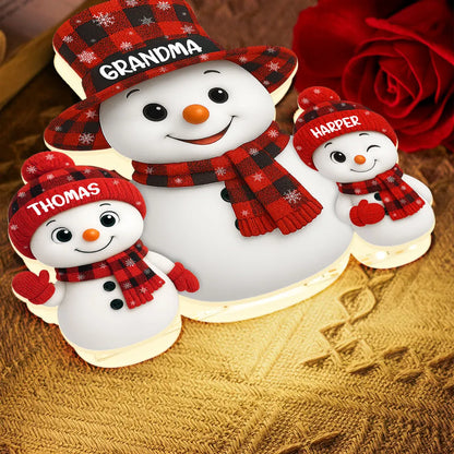 Acrylic Light Box Snowman Family, soft glowing festive décor for cozy nights, heartwarming display and thoughtful holiday gift