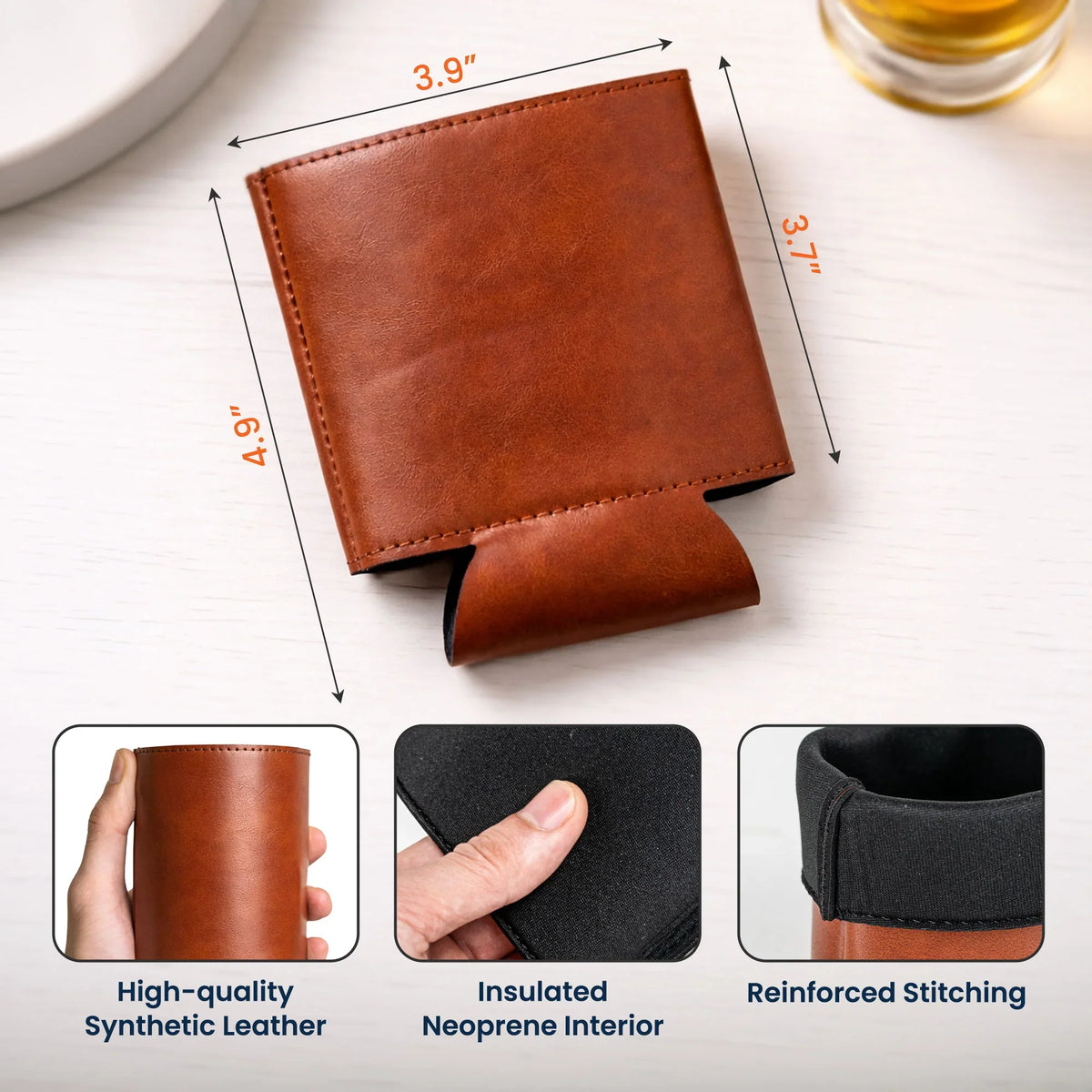 Personalized Leather Can Cooler for Dad, Smiling Kid Doodles, Unique Gift From His Little Crew