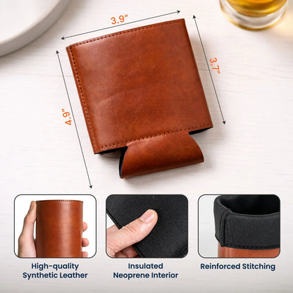 Personalized Leather Can Cooler for Dad, Smiling Kid Doodles, Unique Gift From His Little Crew