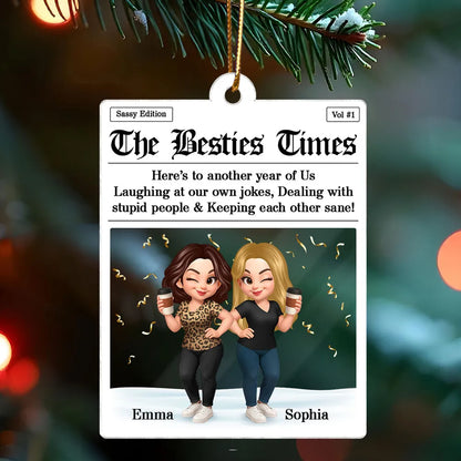 Best Friends Acrylic Ornament with Fun Newspaper-Style Illustration, Unique Design, Perfect Gift for Friendship
