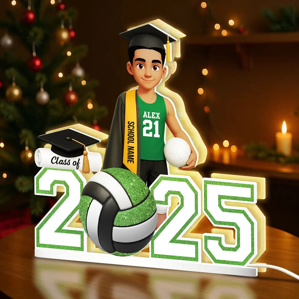 Graduation Acrylic Light Box with Custom Volleyball Player, Soft Atmosphere Lighting Keepsake for Class of 2025 and Unique Gift for Friends