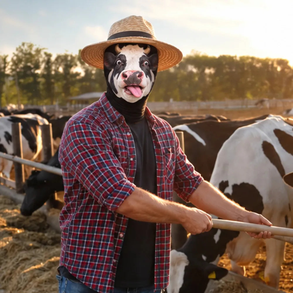Funny Farm Animal Mesh Print Balaclava Hat, Personalized Posing Crew in Snow, Creative Gift for Friends