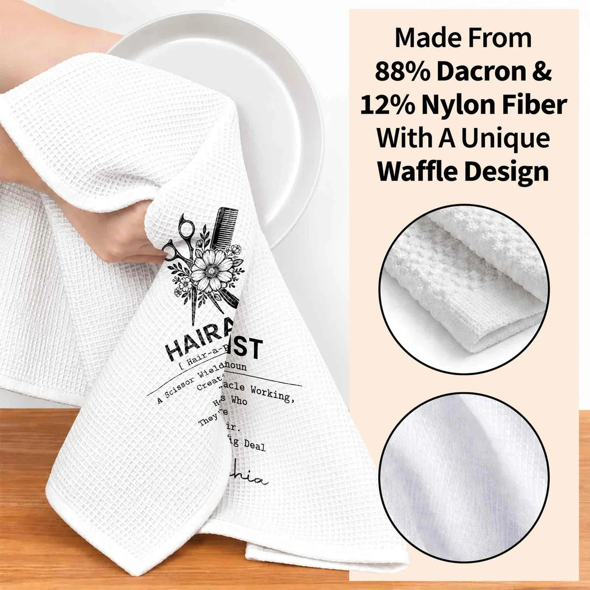 Hairapist Personalized Kitchen Towel, Monochrome Salon Art, Creative Appreciation Gift for Hair Stylist