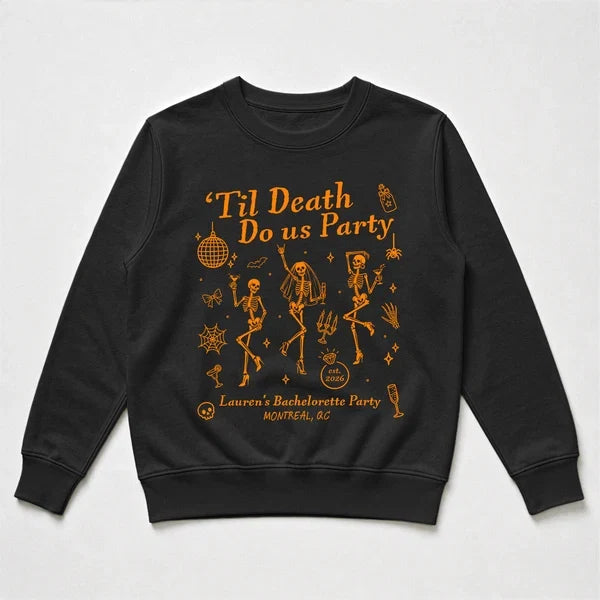Personalized Classic Tee, 'Til Death Do Us Party, Laughing Bridal Crew Keepsake and Creative Gift for Bride