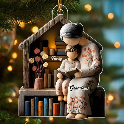 Acrylic Ornament Personalized for Grandma, Sweet Storytime Scene With Books and Warm Lights, Unique Holiday Keepsake Gift