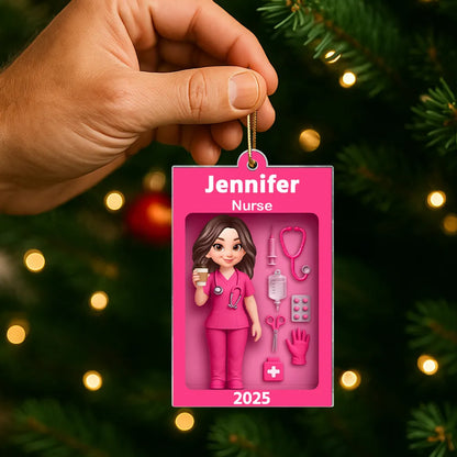 Personalized Nurse Acrylic Ornament Toy-Box Style, Custom Gift For Nurses & Coworkers, Cute Christmas Tree Decor