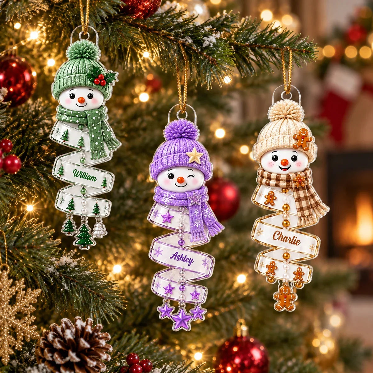 Personalized Acrylic Ornament, Cheerful Winter Snowman in Festive Colors, Creative Christmas Gift for Grandchildren