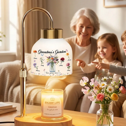 Personalized Candle Warmer Lamp Grandma's Garden Floral Decor, Cozy Bedroom Glow, Unique Gift for Grandma