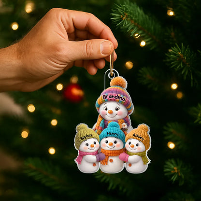 Christmas Snowman Family Ornament with Knit Accents, Perfect Gift
