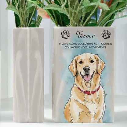 Personalized Ceramic Book Vase with Watercolor Pet Portrait, Unique Memorial Gift for Pet Owners