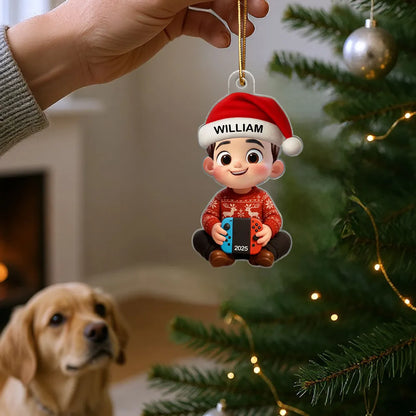 Personalized Cartoon Christmas Ornament with custom name, playful Nintendo Switch design, perfect gift for kids and gamers, ideal for holiday decorating