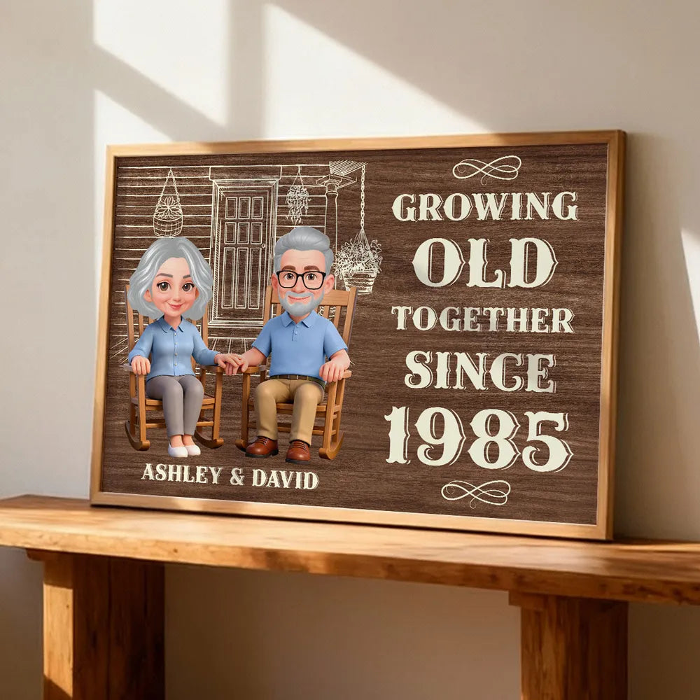 Personalized Couple Poster, Growing Old Together Rocking Chairs Wall Art, Unique Anniversary Gift for Husband & Wife