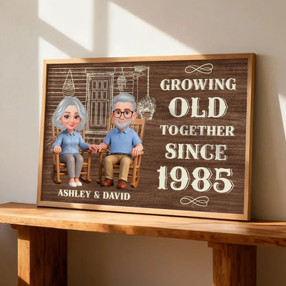 Personalized Couple Poster, Growing Old Together Rocking Chairs Wall Art, Unique Anniversary Gift for Husband & Wife
