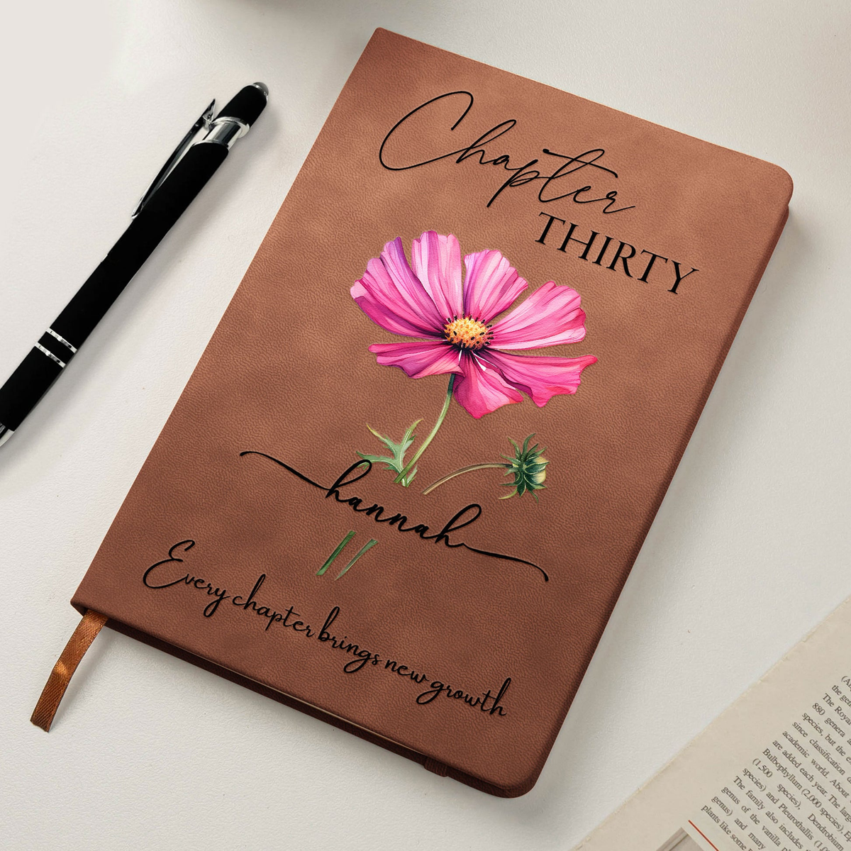 Personalized Leather Journal with Birth Year Chapter and Floral Art, Unique Birthday Gift for Her to Celebrate Every New Chapter