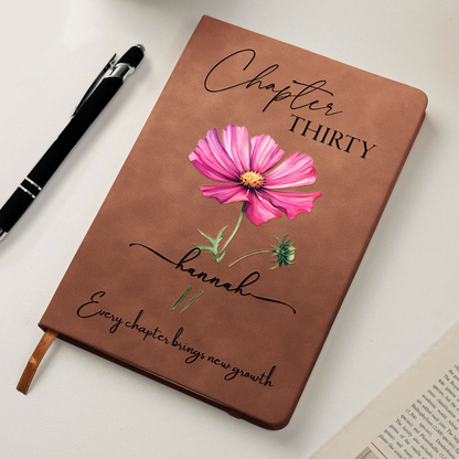 Personalized Leather Journal with Birth Year Chapter and Floral Art, Unique Birthday Gift for Her to Celebrate Every New Chapter