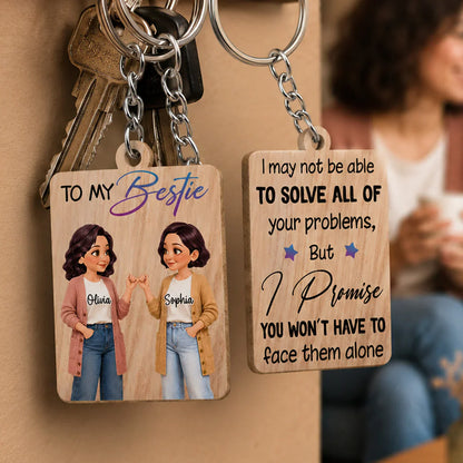 Personalized Wooden Keychain, Pinky Promise Bestie Illustration, Unique Creative Gift for Best Friend