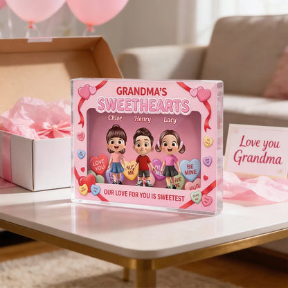 Personalized Rectangle Acrylic Block Plaque for Grandma, Sweet Grandkids Candy Hearts Design, Unique Gift for Her