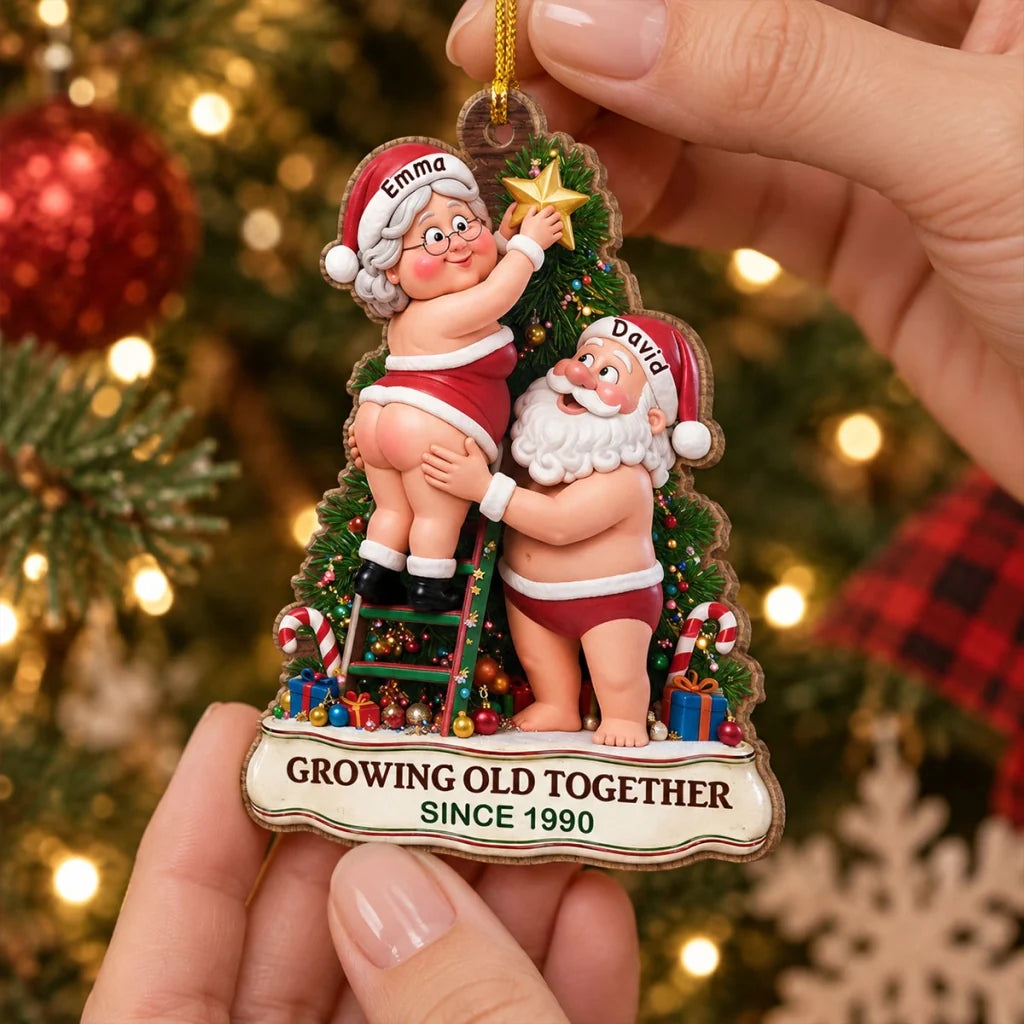 Growing Old Together Acrylic Ornament, Personalized Couple Placing a Tree Star, Creative Christmas Gift