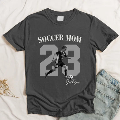 Soccer Mom Classic Tee, Personalized Dribbling Player Photo Keepsake, Creative Gift for a Proud Sports Mom