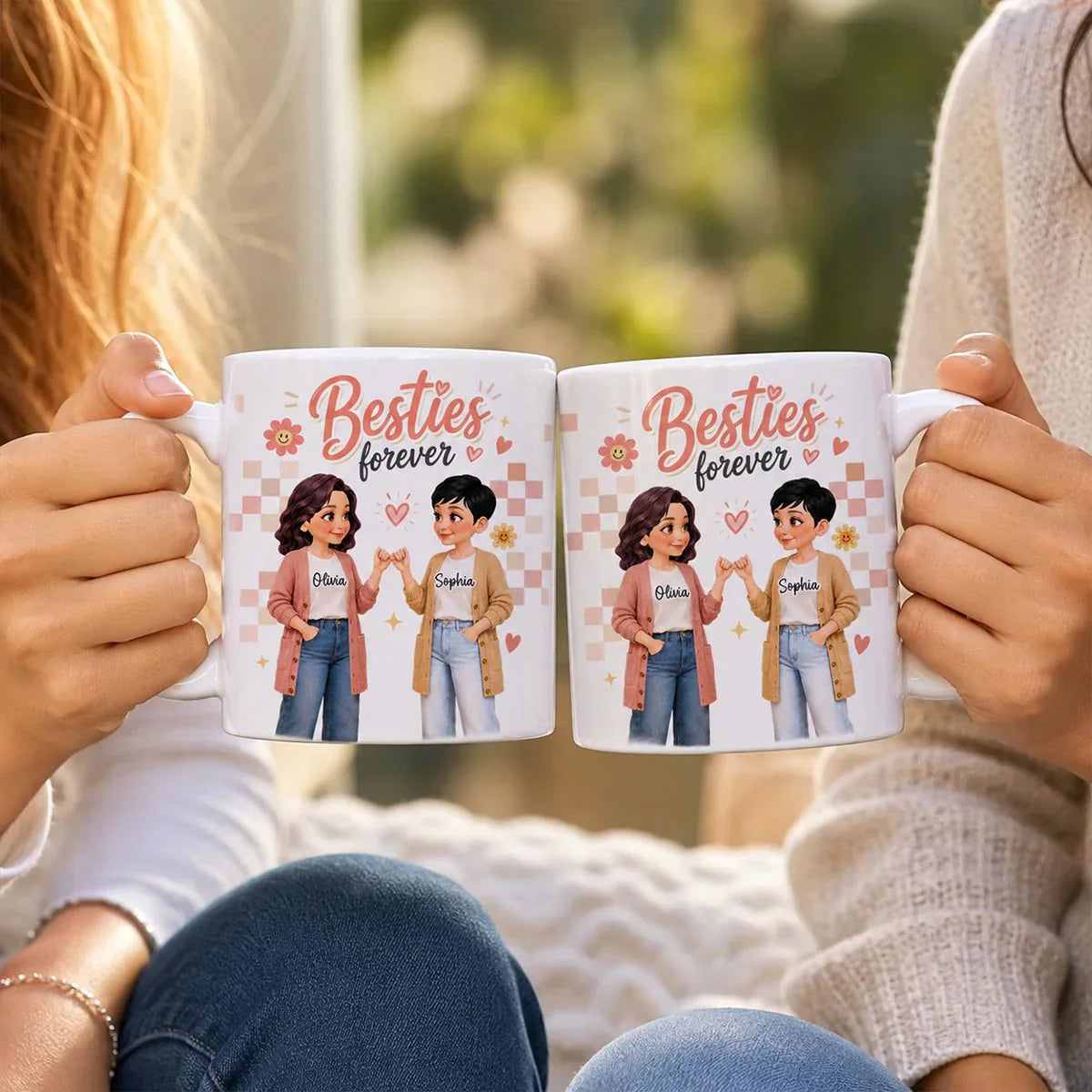 Personalized Ceramic Mug, Besties Forever Pinky Promise Design, Unique Gift for Your Closest Friend