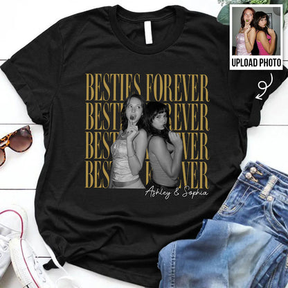 Personalized Classic Tee With Retro Besties Forever Photo, Unique Gift For Close Friends