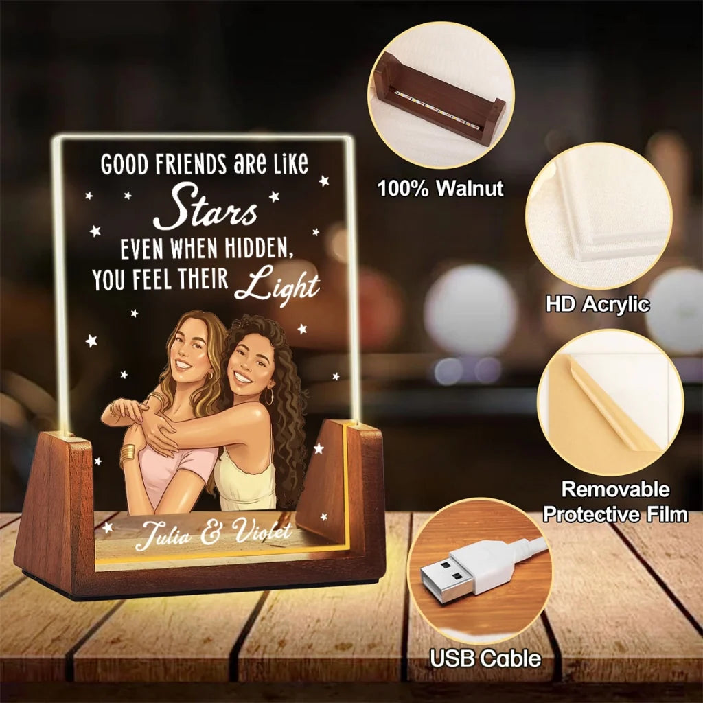 Personalized Good Friends Are Like Stars LED Light Frame, Friendship Keepsake, Creative Gift for a Friend