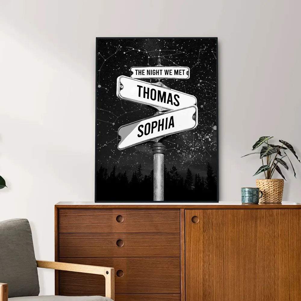 Personalized Star Map Poster with Street Sign Names, Custom Night Sky Wall Art, Unique Gift for Couples and Anniversaries