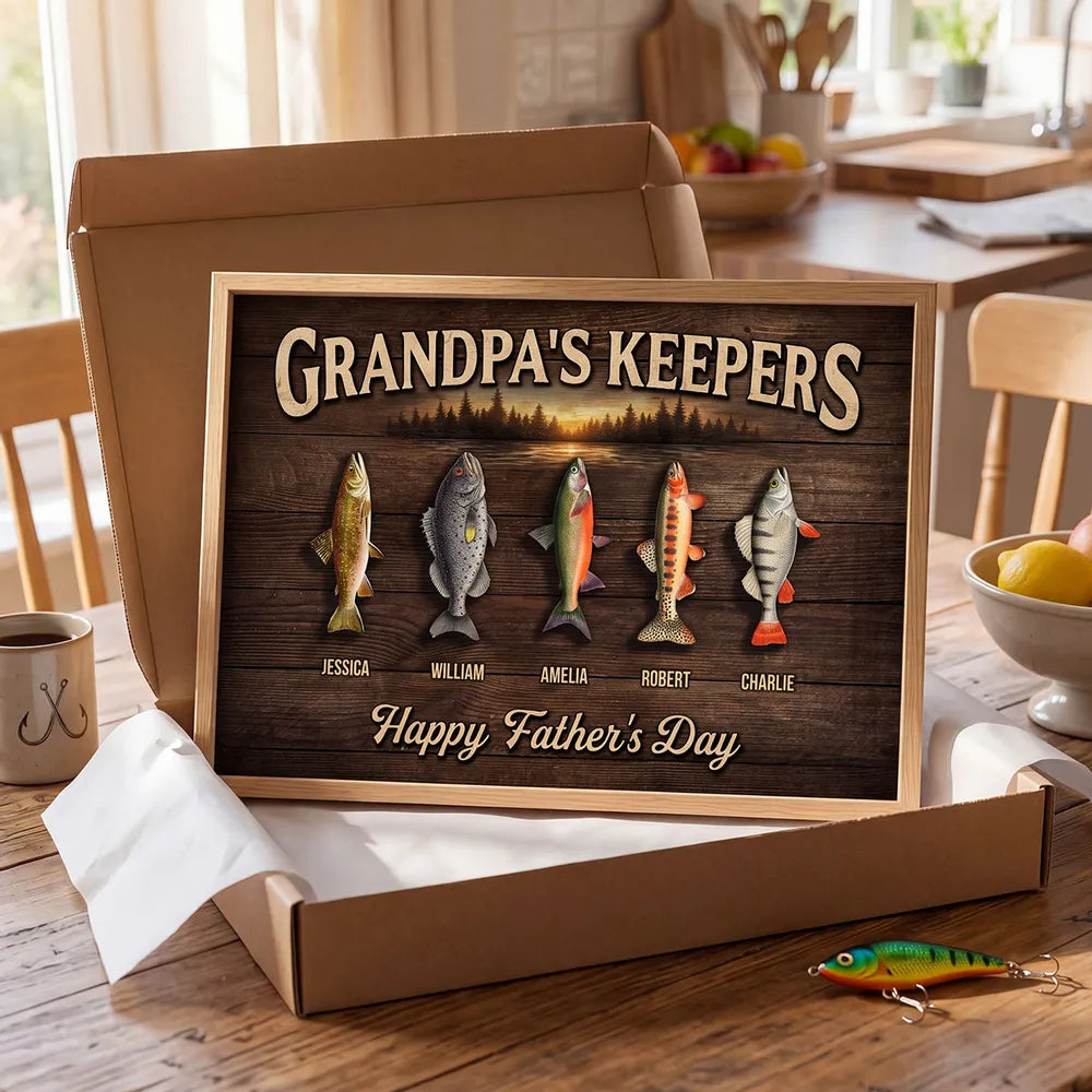 Grandpa's Keepers Poster, Custom Fishing Memory Art, Creative Gift for Grandpa & Dad