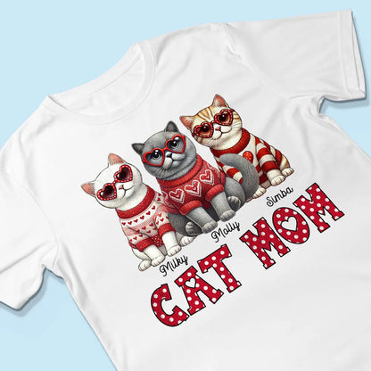 Cat Mom Classic Tee Personalized with Your Cats' Look, Sweet Heart Theme Shirt, Thoughtful Unique Gift for Her