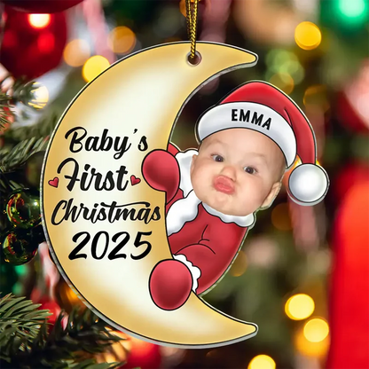 Acrylic Moon Ornament for Baby’s First Christmas, Personalized Keepsake Gift for New Parents