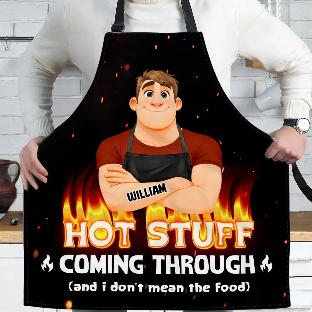 Custom Apron with Funny Hot Stuff Quote, Creative Gift for Dad's BBQ Nights & Kitchen Laughs