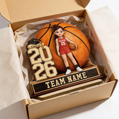 Personalized 2-Layer Wooden Plaque Basketball Graduation Keepsake With Player & Class Year - Unique Gift For Son or Daughter