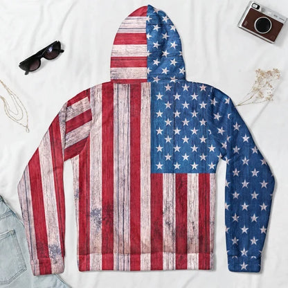 Personalized Youth Printed Flannel Hoodie, Vintage American Flag Baseball Design, Unique Gift for Young Players