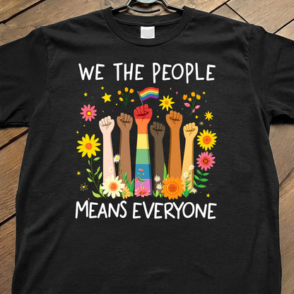 Classic Tee, Rainbow Flag & Floral Raised Fists LGBTQ Pride Design, Unique Gift For Ally