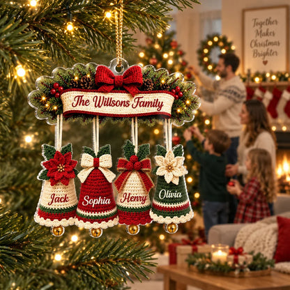 Personalized Acrylic Ornament, Custom Family Christmas Bells in Red and Green, Unique Gift for Mom and Family