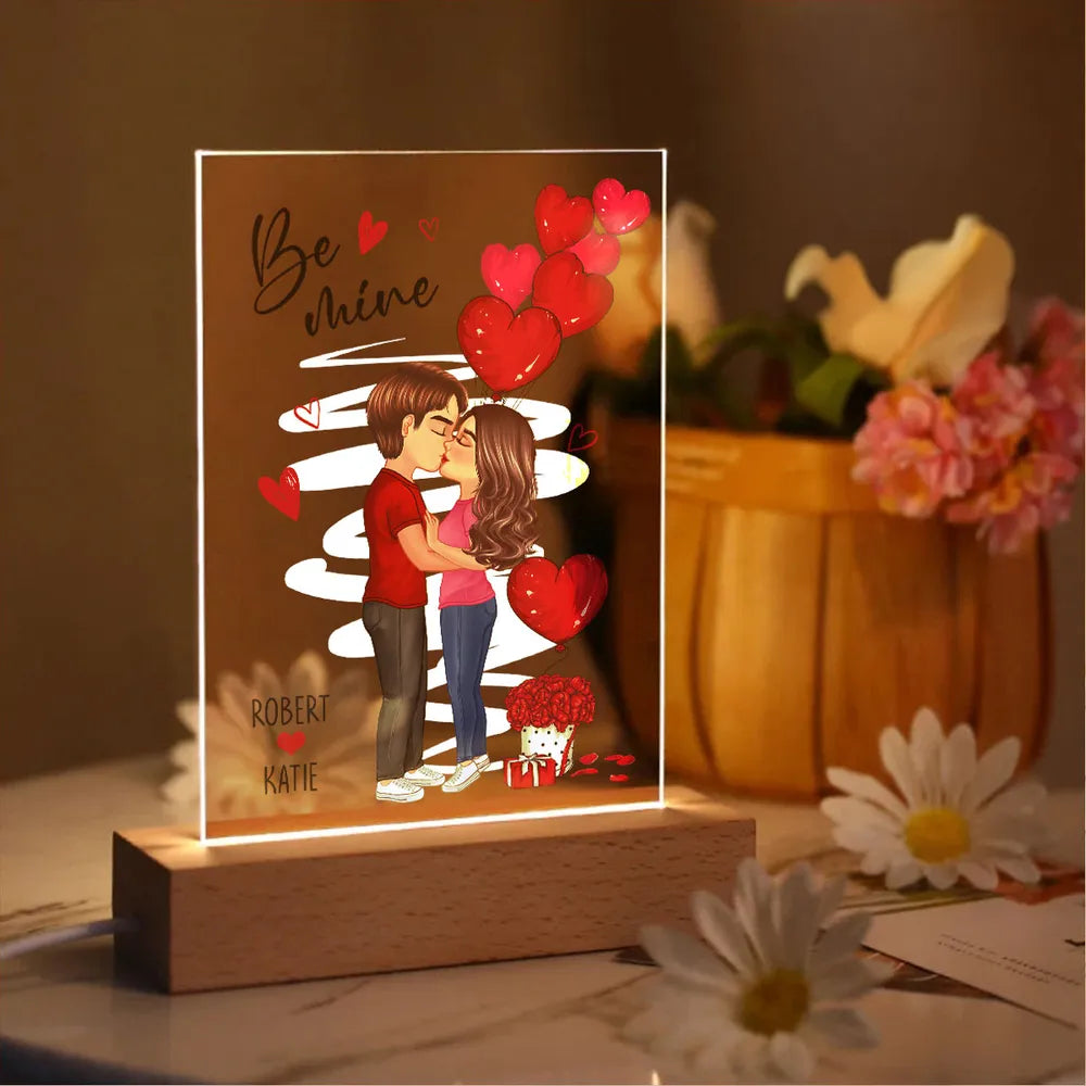 Personalized Be Mine Couple Kissing LED Light Plaque, Romantic Warm Glow Night Light, Unique Gift for Him or Her